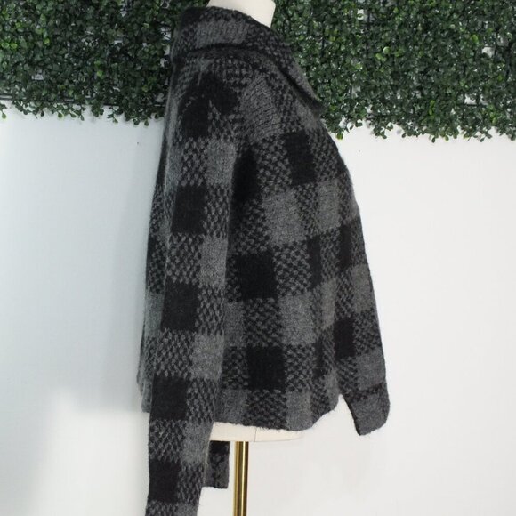 Vintage Carole Little Women's Black Gray Wool Jacket Plaid Wrap Double Button S - Picture 4 of 13